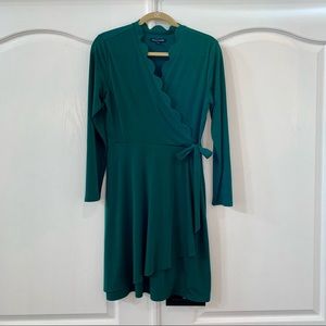 Green wrap dress with scalloped collar
